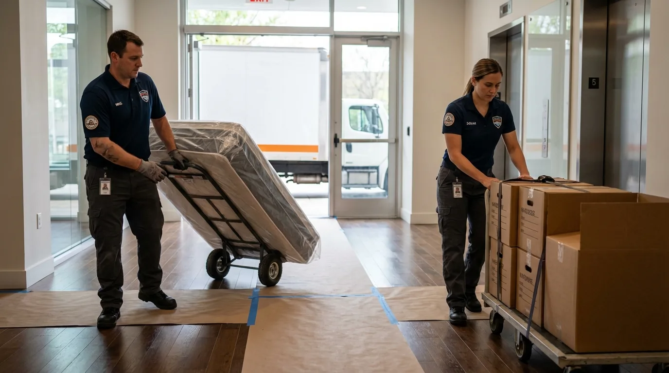 Professional apartment movers loading elevator in Hudson, NY